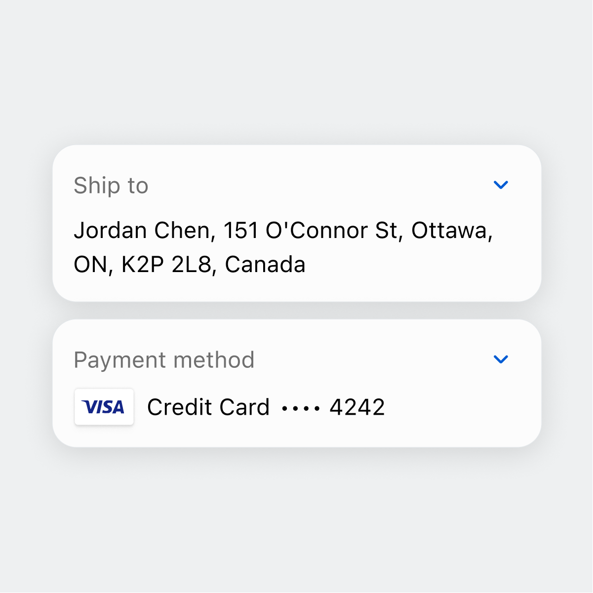 Saved address and payment details in the Shop app