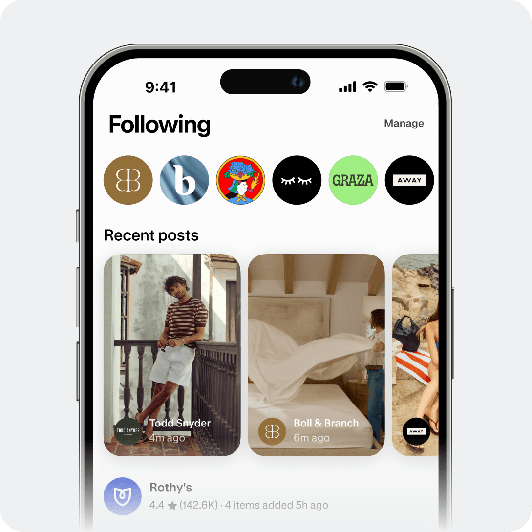 A personalized Following feed in the Shop app