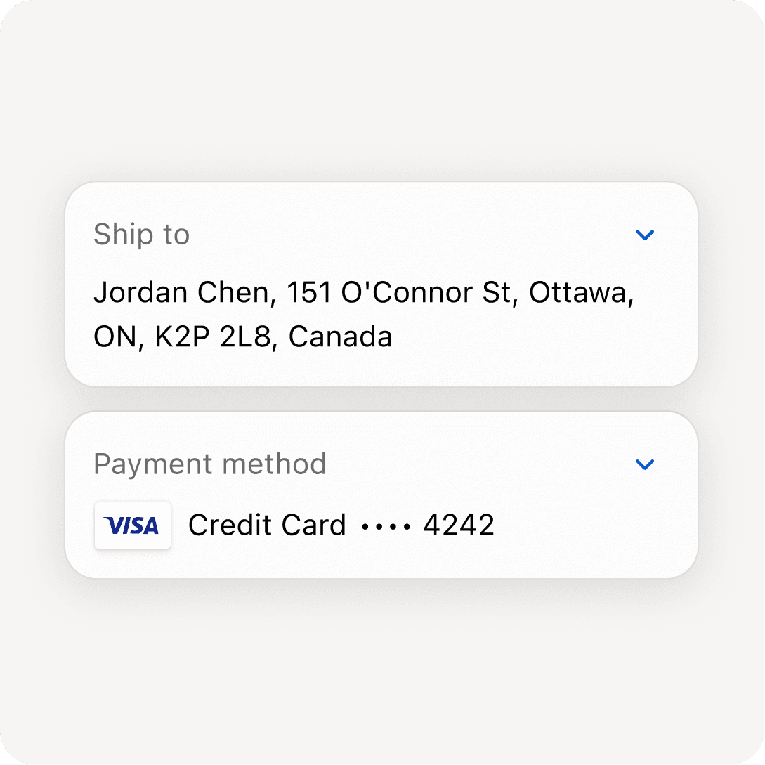 Saved shipping address and payment method in Shop