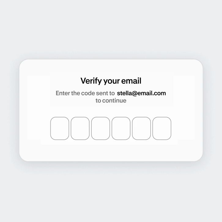 Email verification code screen in Shop