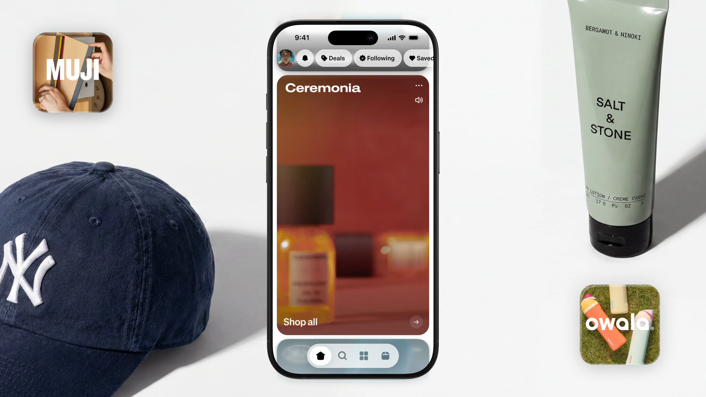 The Shop app home feed surrounded by products from stores you follow