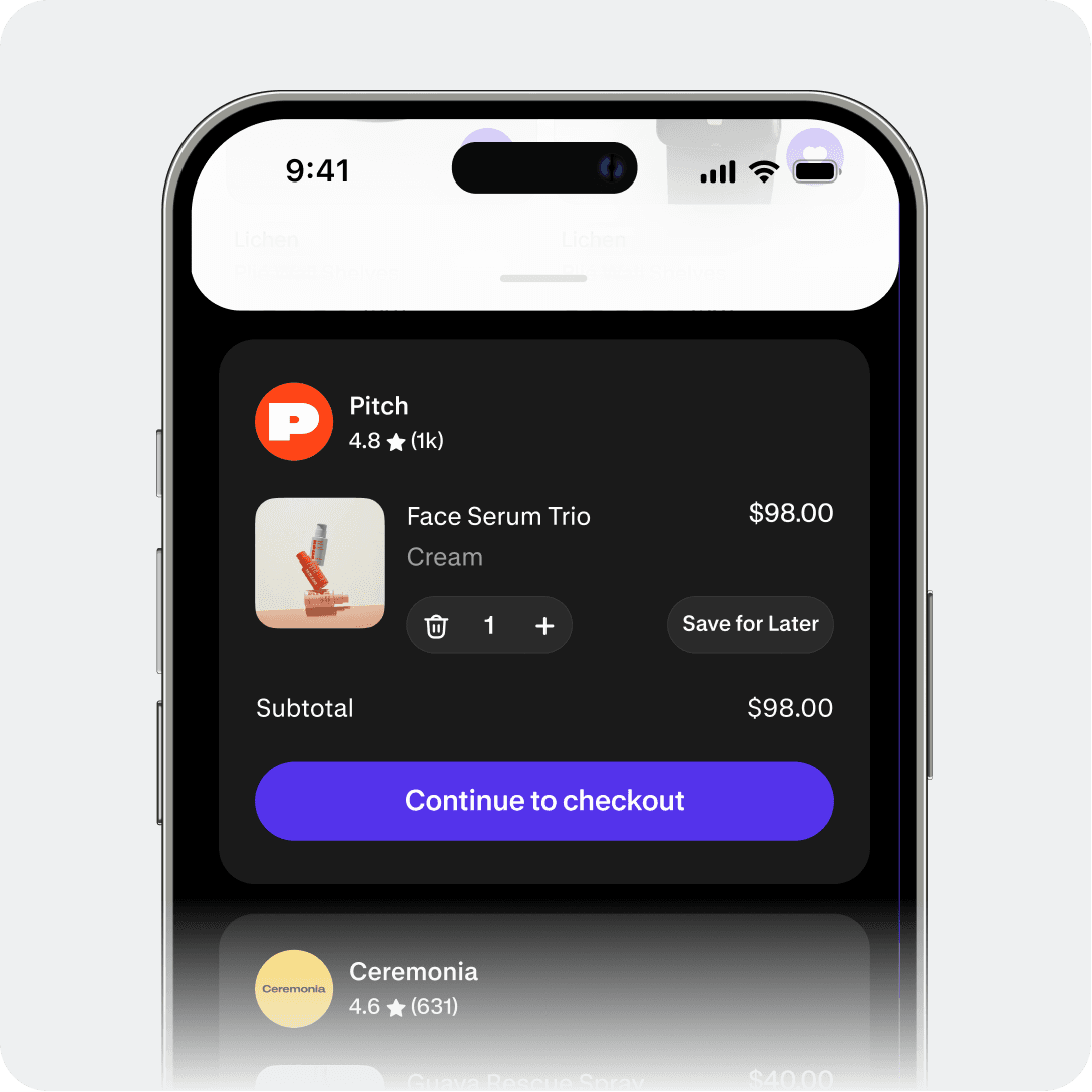 A saved cart ready to check out in the Shop app