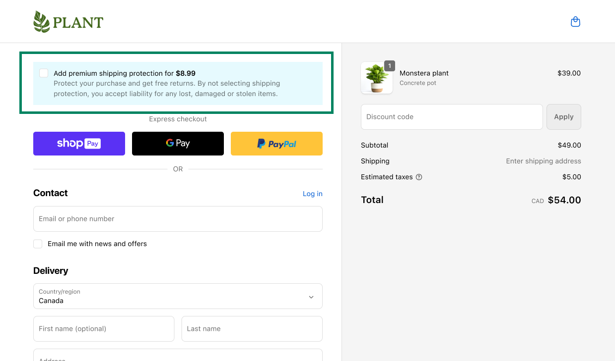 Shopify Checkout extension with optional extra charge inactive by default