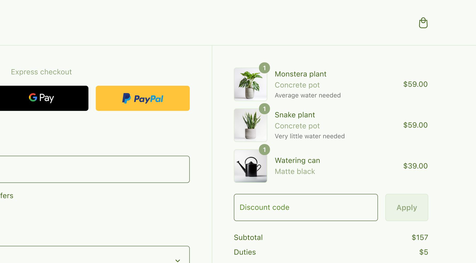 Products in the order summary displaying their watering instructions