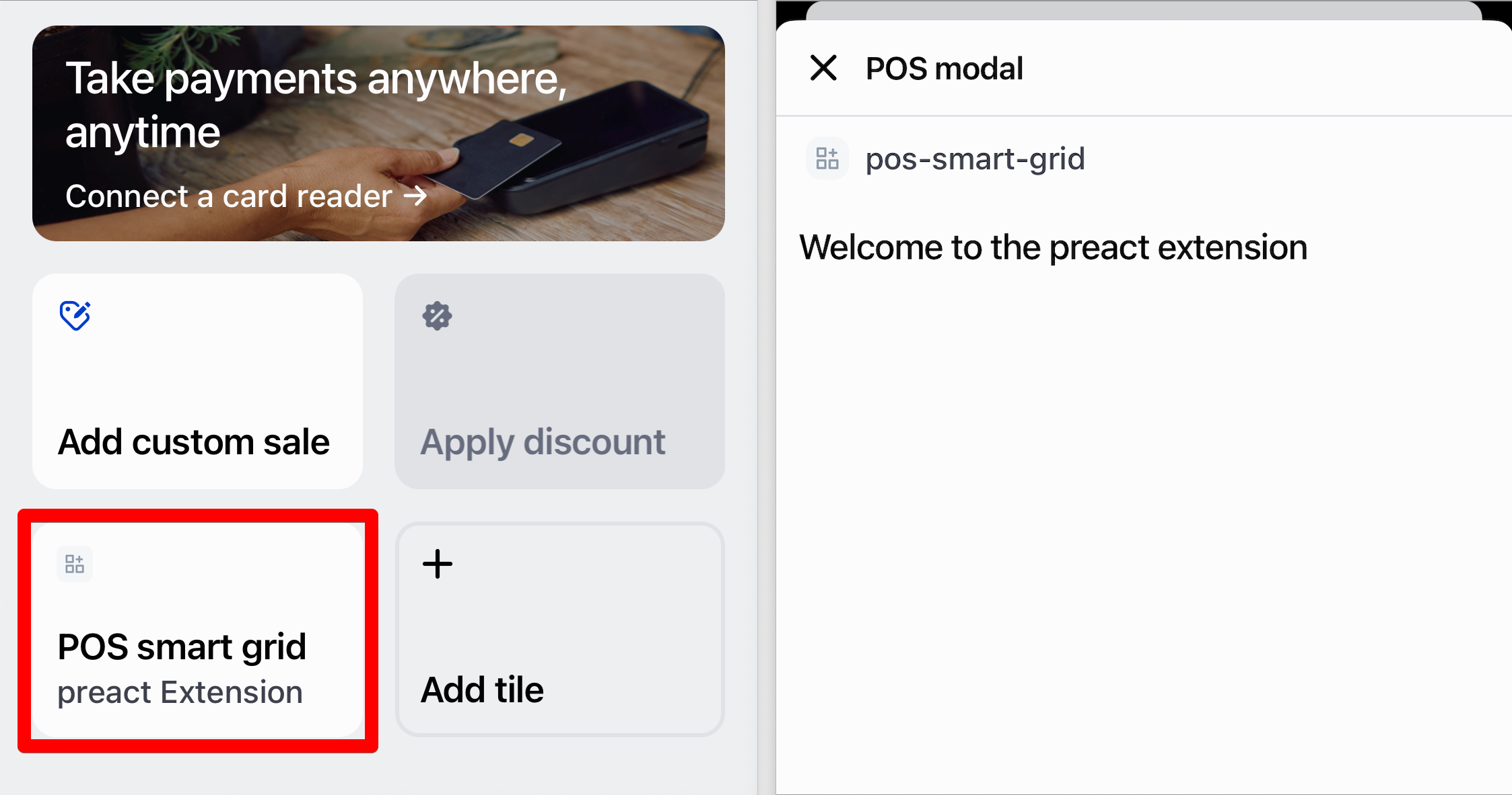 Mobile device showing the POS smart grid tile