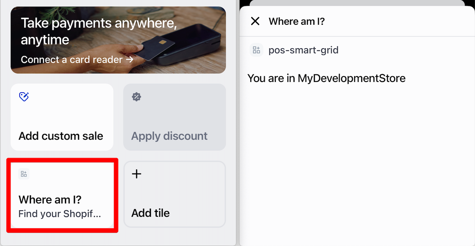 Mobile device showing the POS smart grid tile