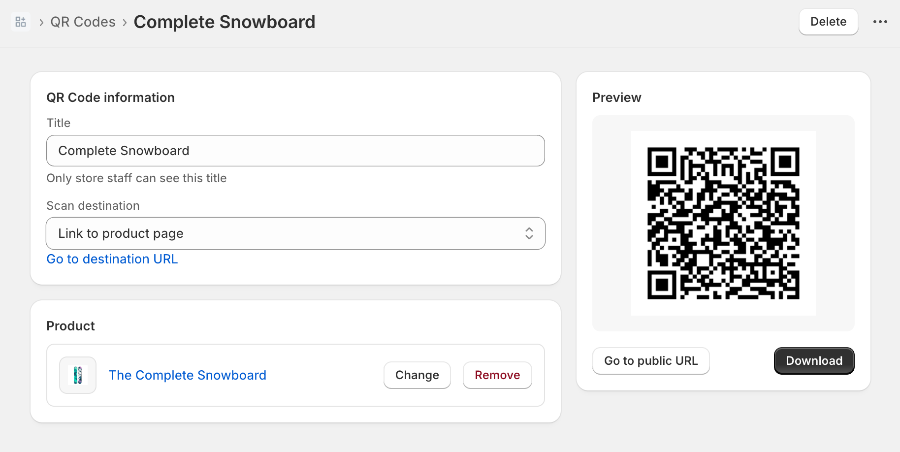 Screenshot showing the QR code form