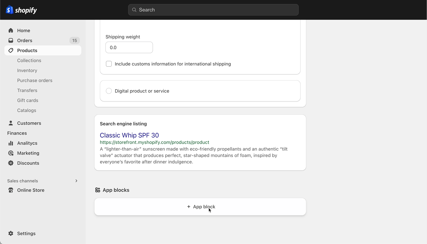 An example admin block UI extension on the product page showing created issues.