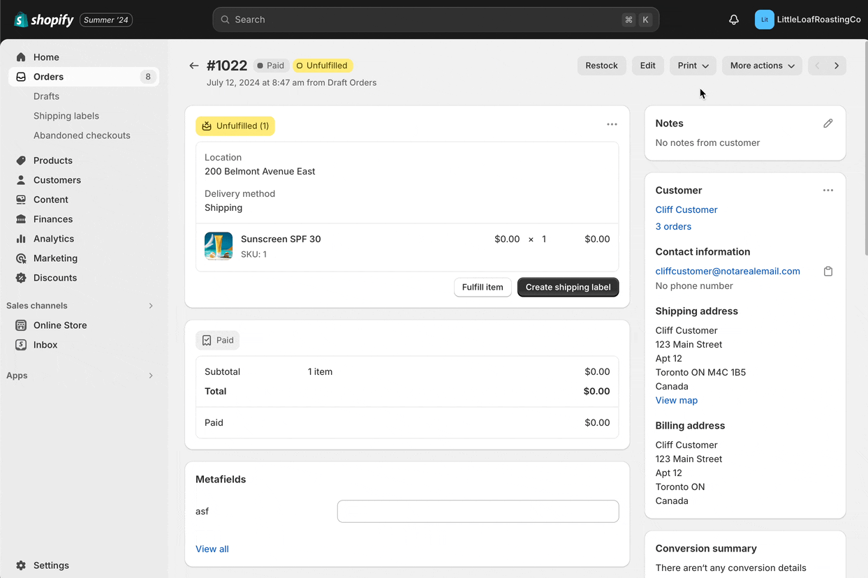An example admin print action UI extension.