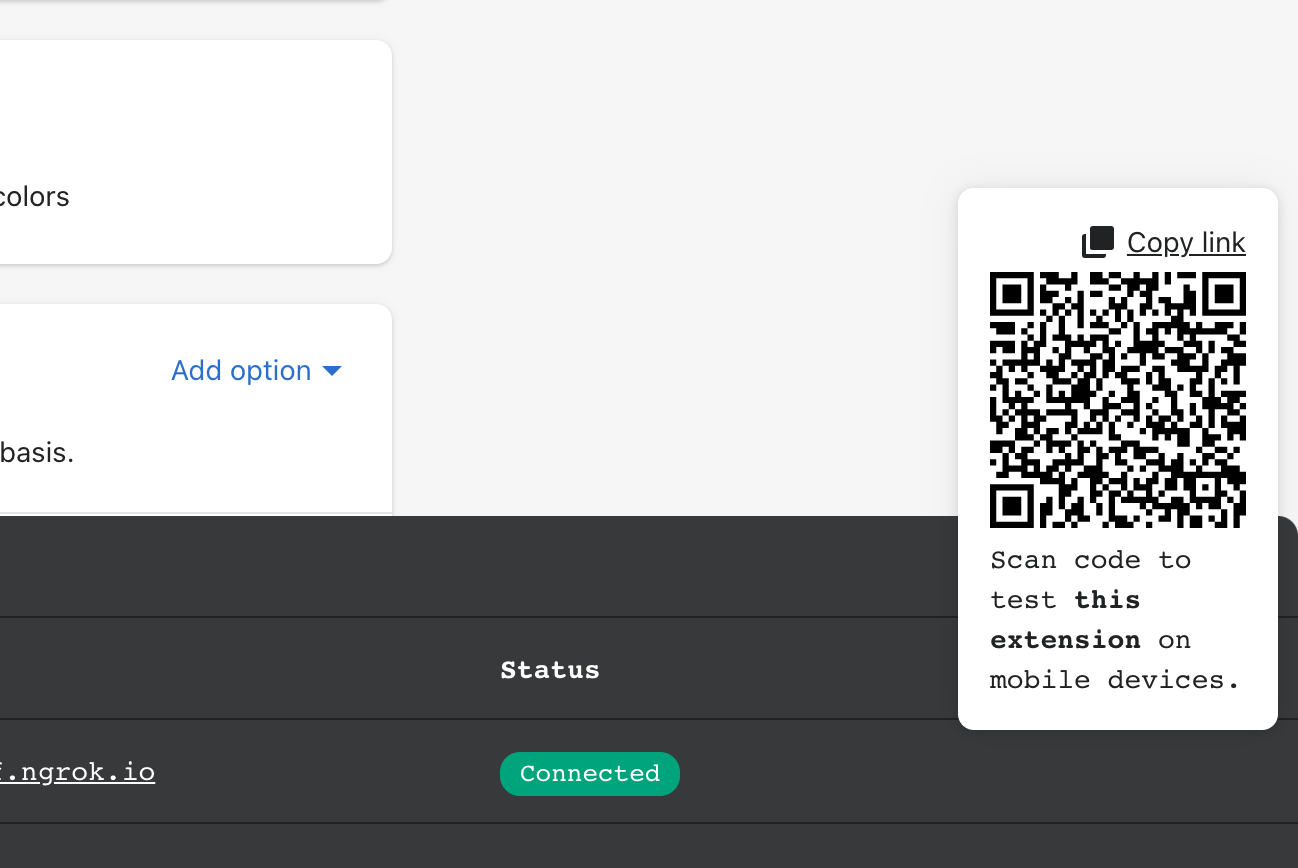 Developer console mobile QR code