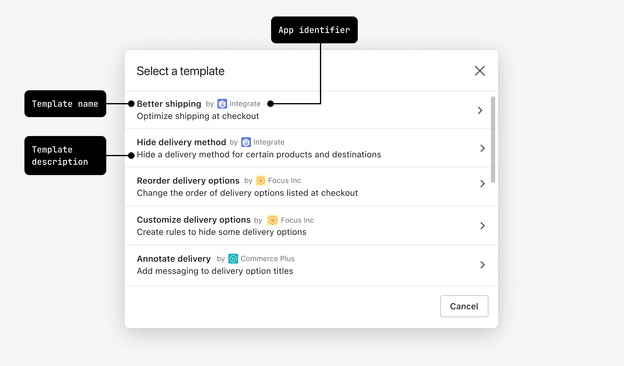 The template page that the merchant can navigate to