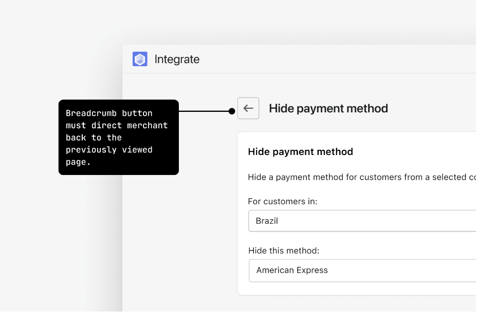 The breadcrumb button on the template page
