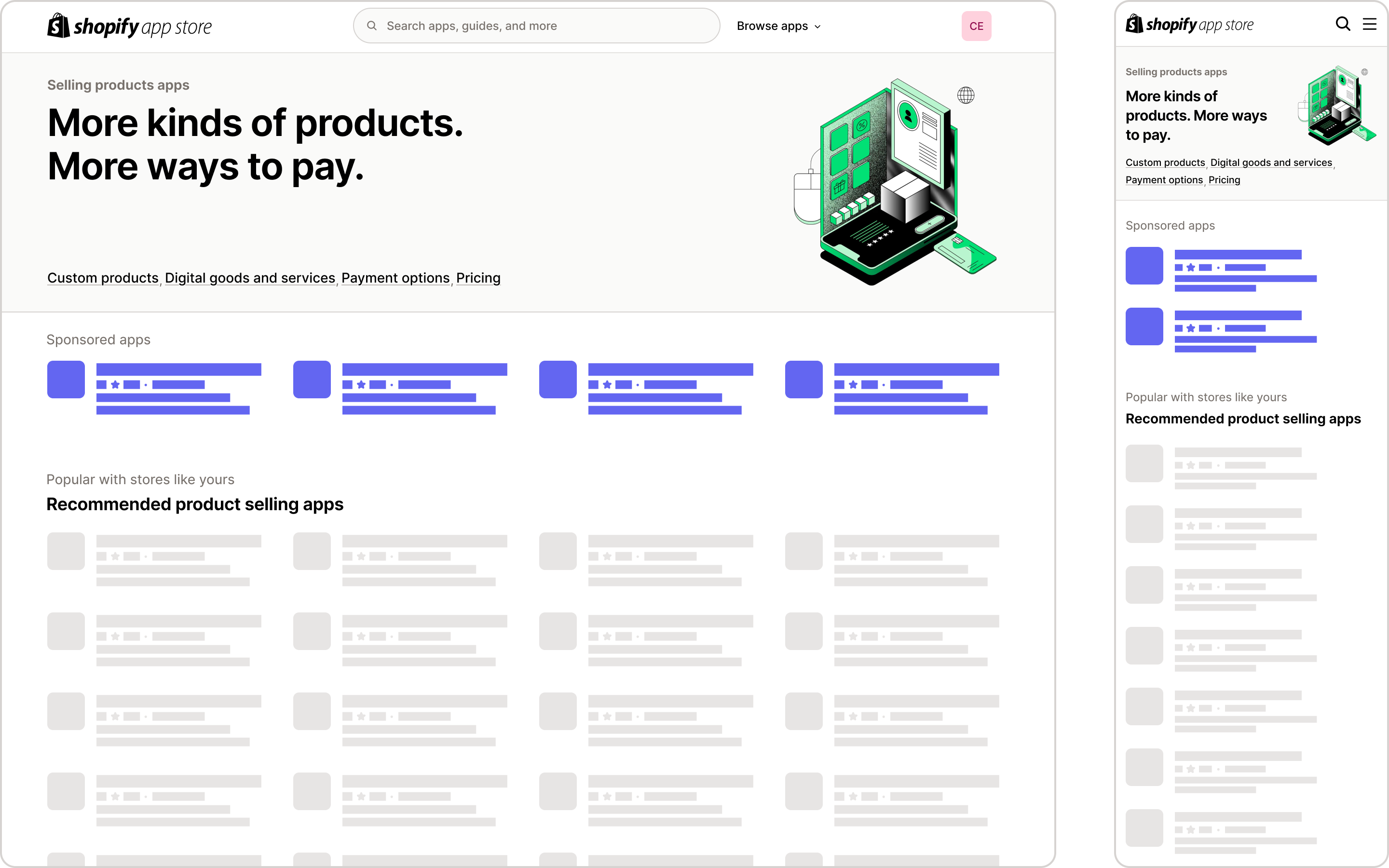Category page with ads on the Shopify App Store.