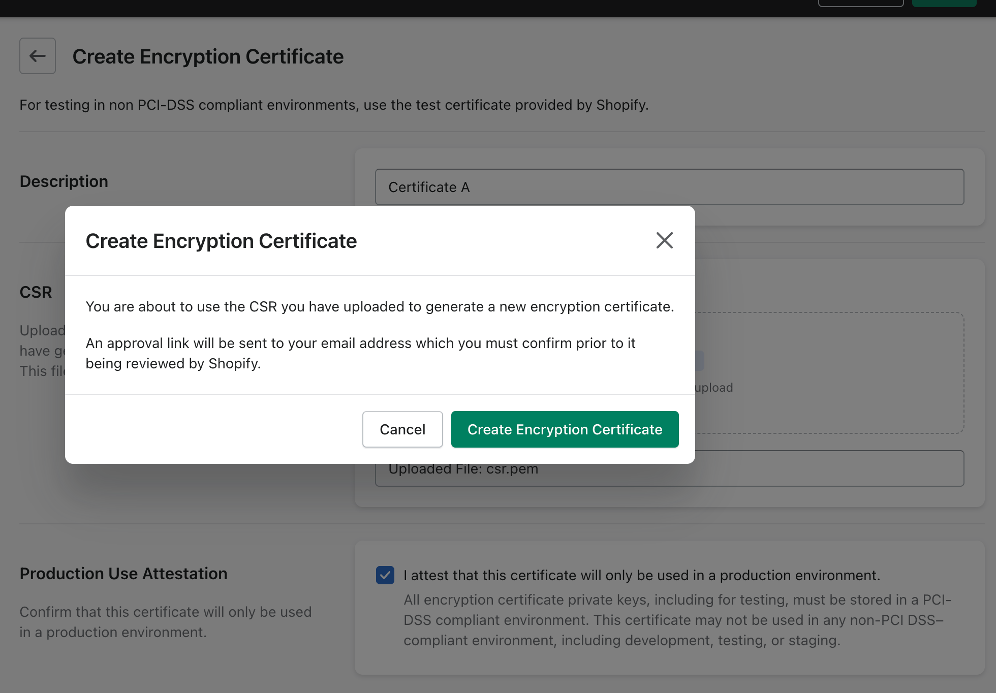 confirm encryption certificate request