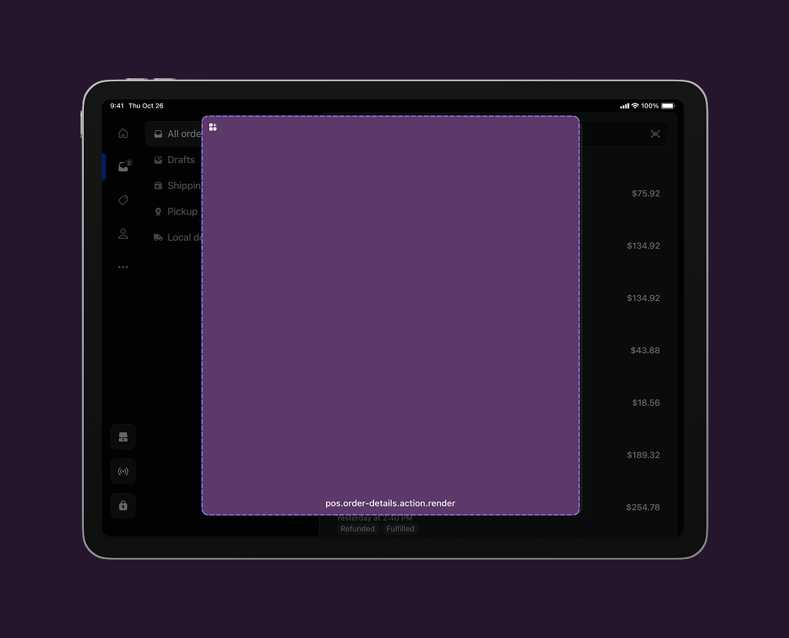 Order details modal action target