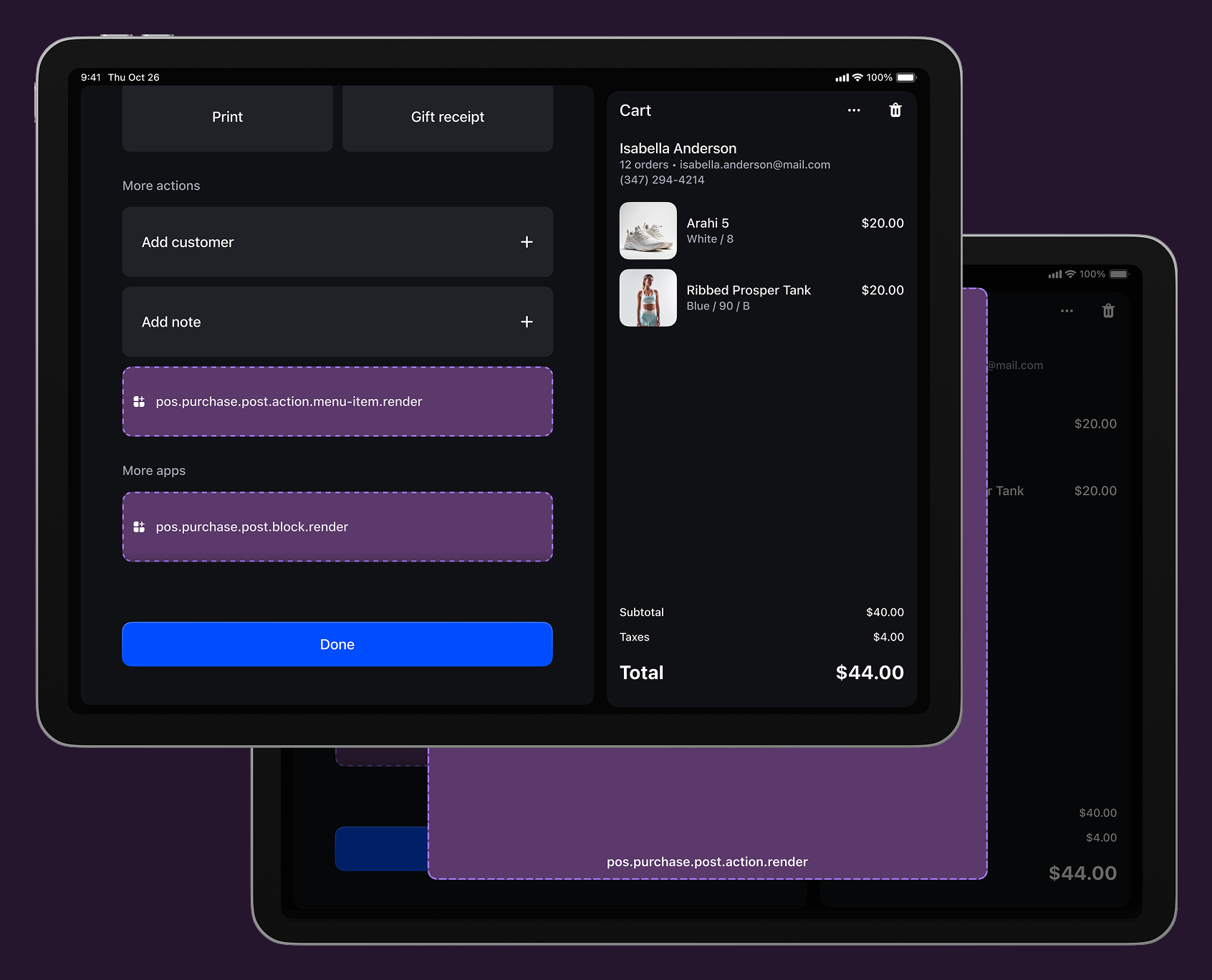 POS post-purchase screen showing all available extension target locations.