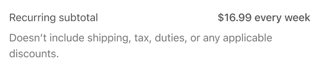 Recurring subtotal price and explanation