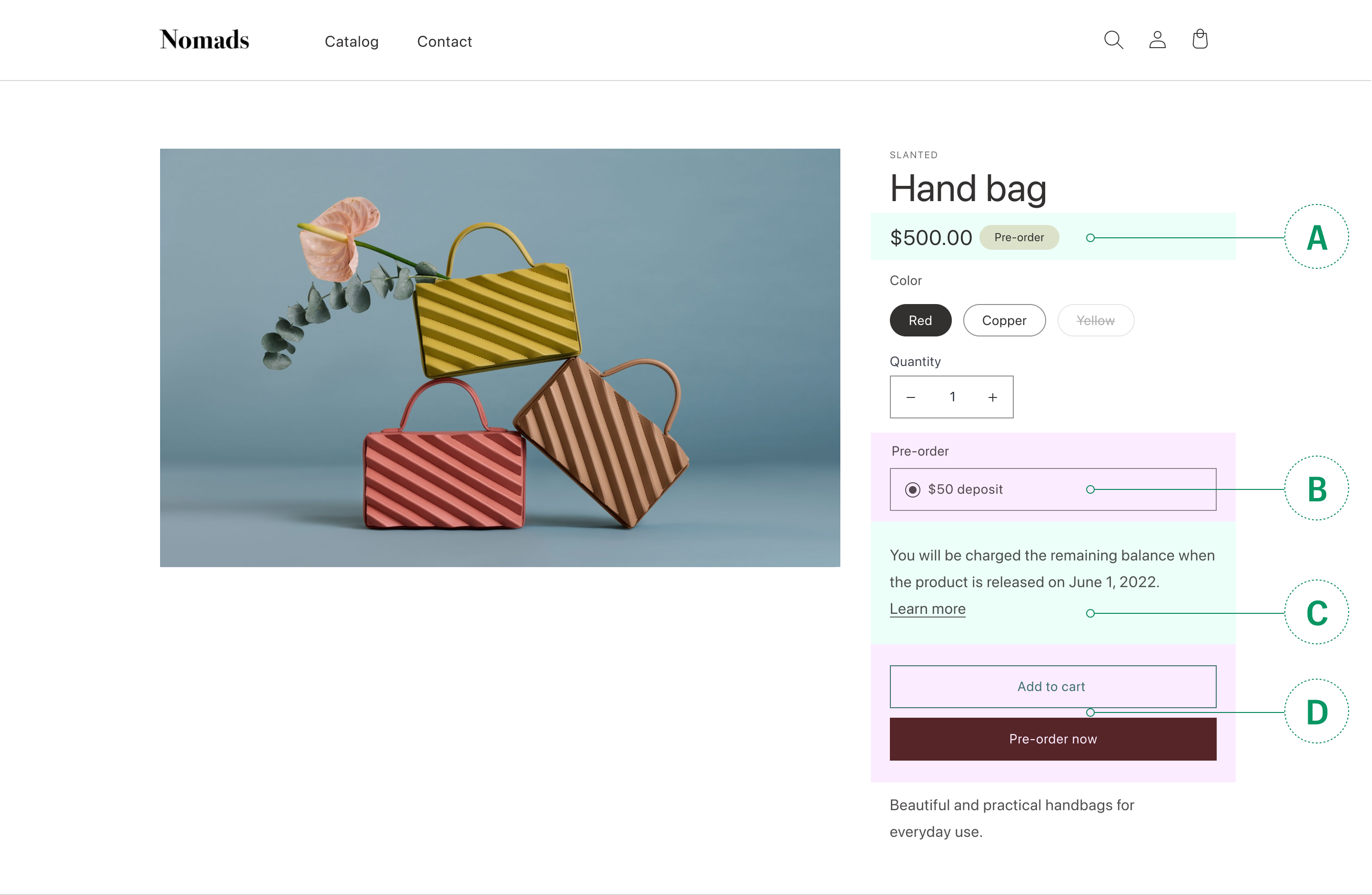 Pre-order product form subcomponents screenshot