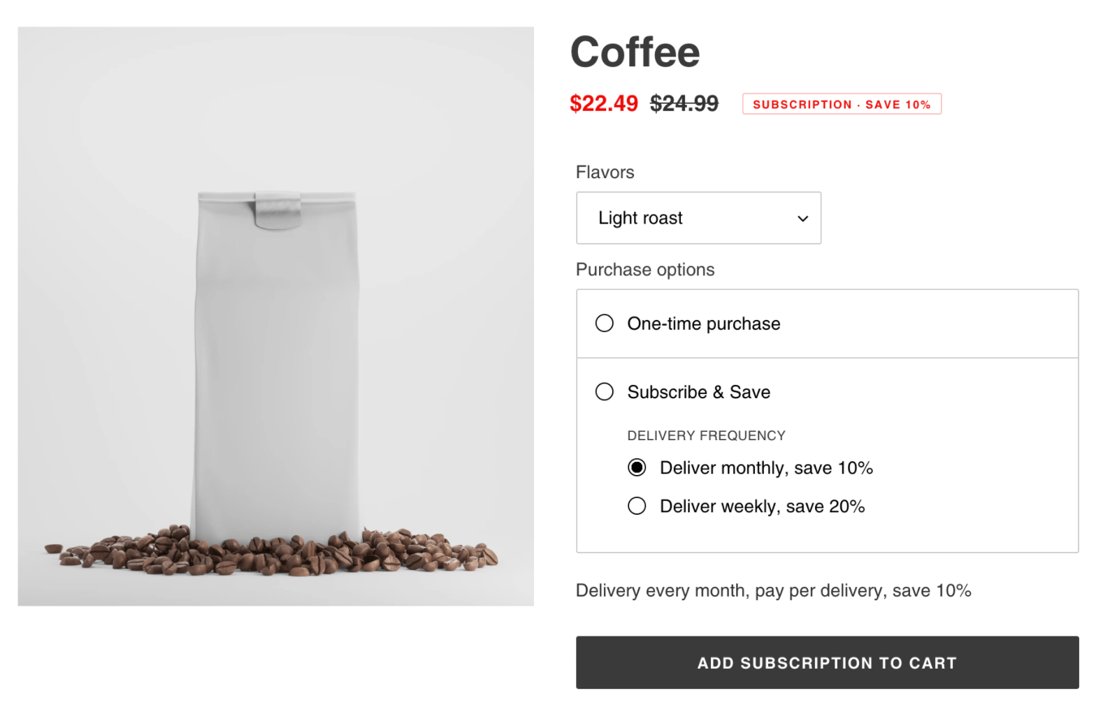 Sell product as subscription only screenshot