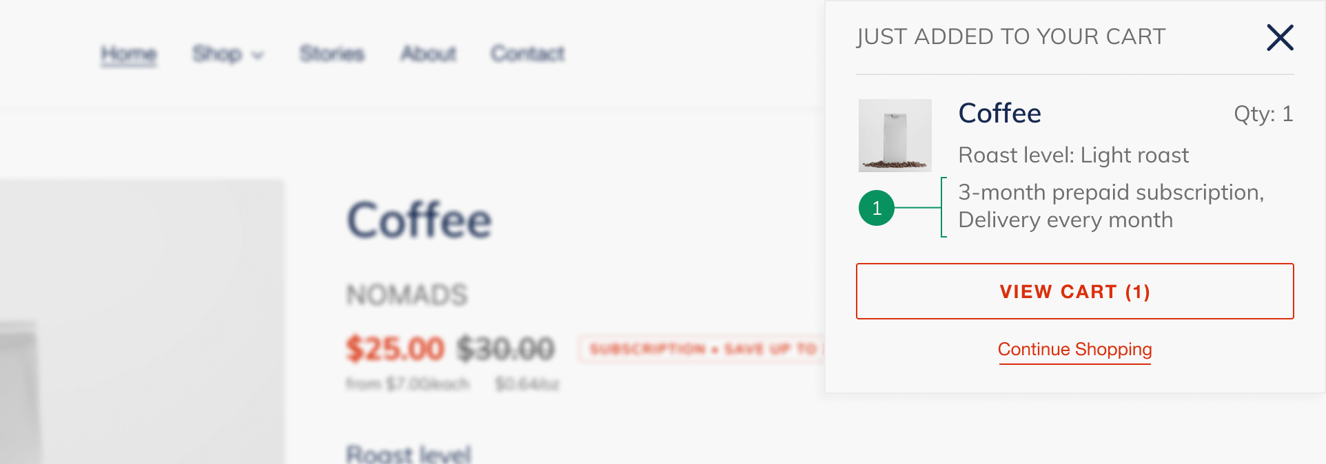 Cart notification screenshot