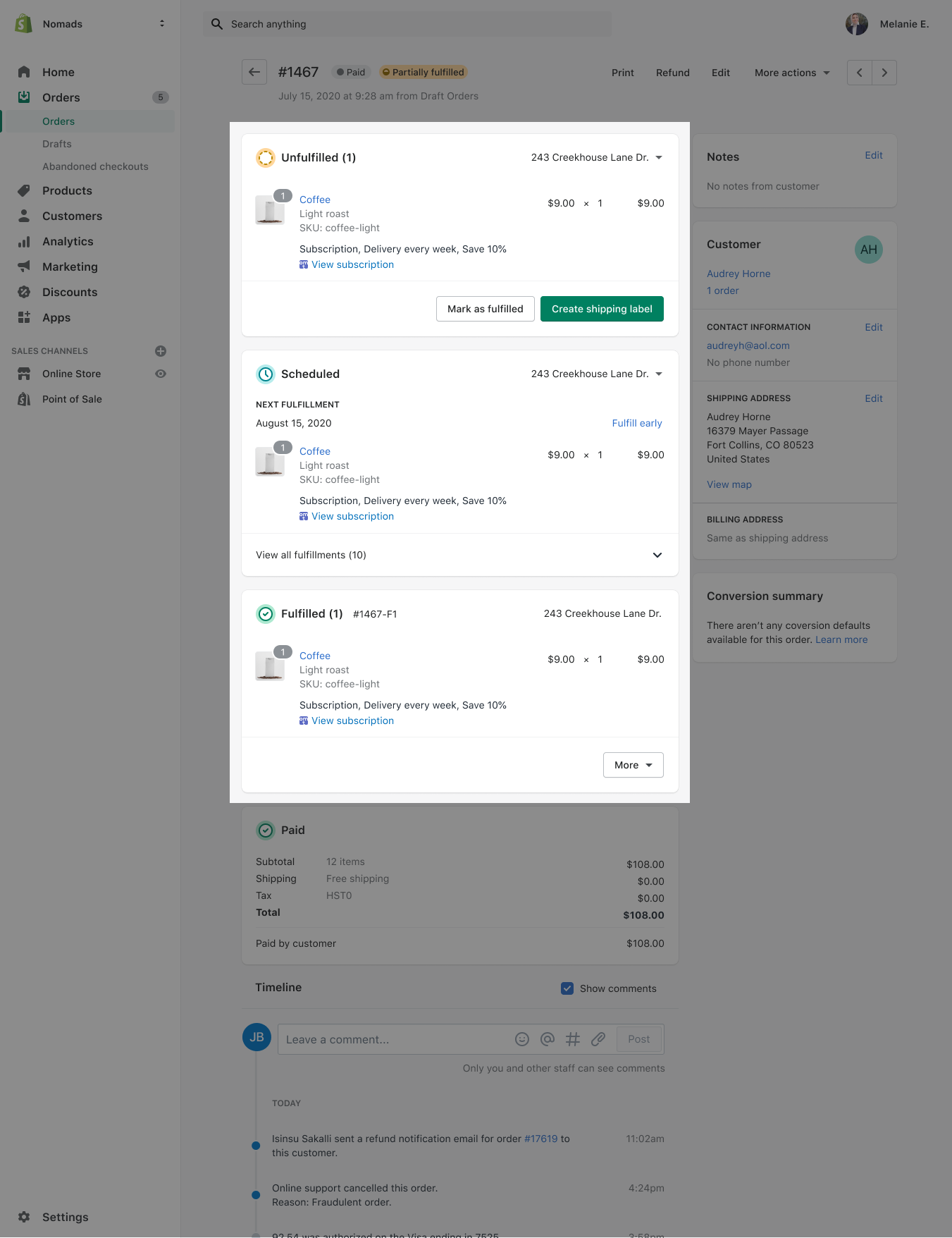 Order page screenshot