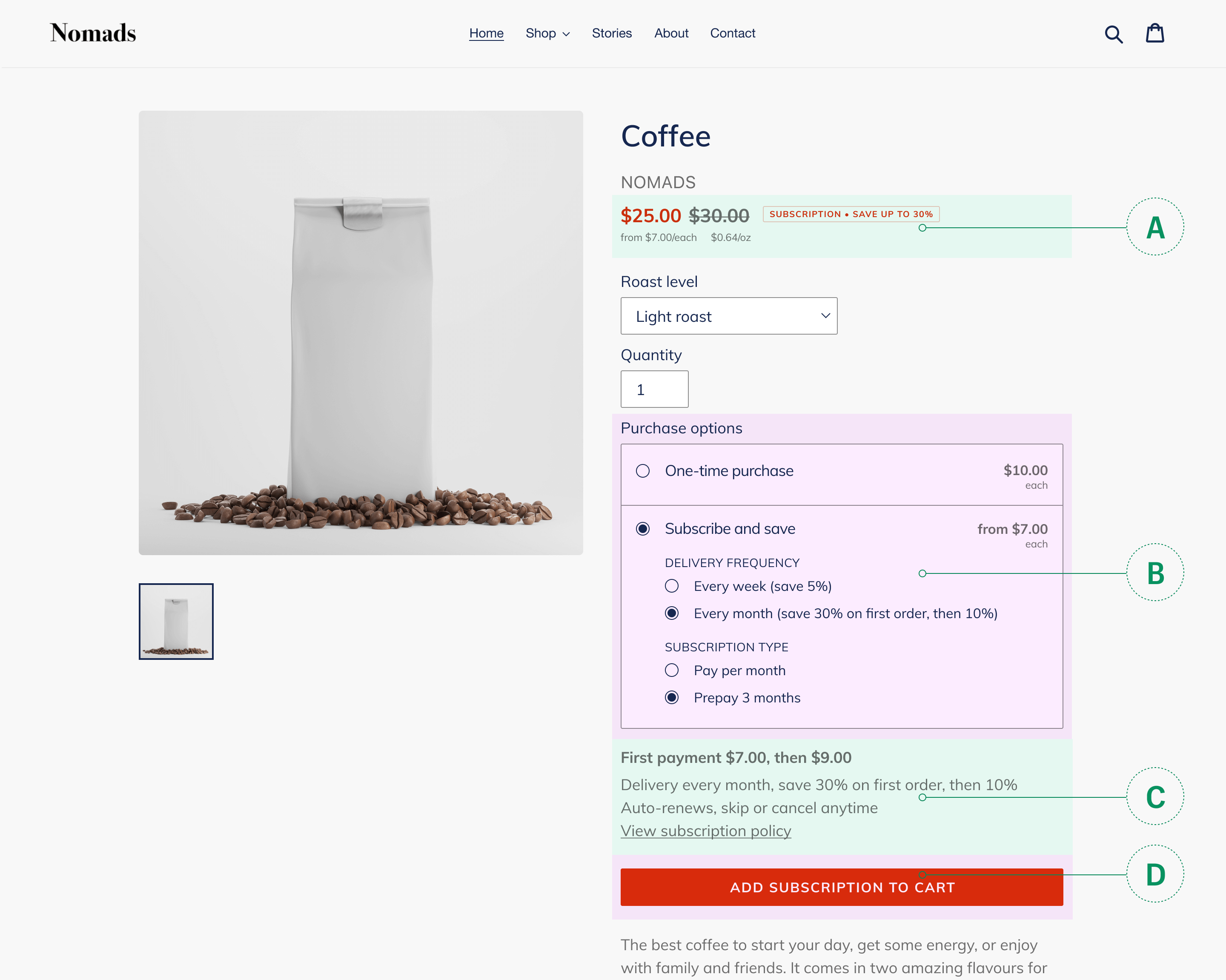 Product form subcomponents screenshot