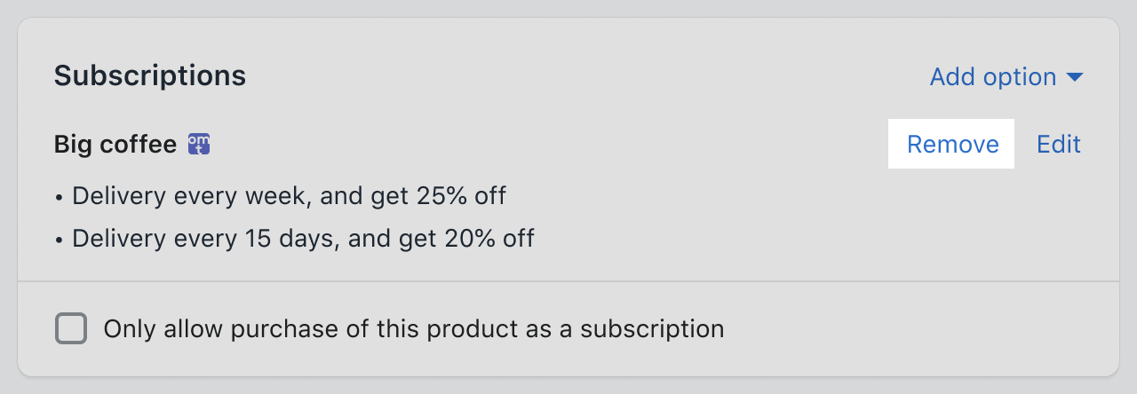 Remove selling plan screenshot