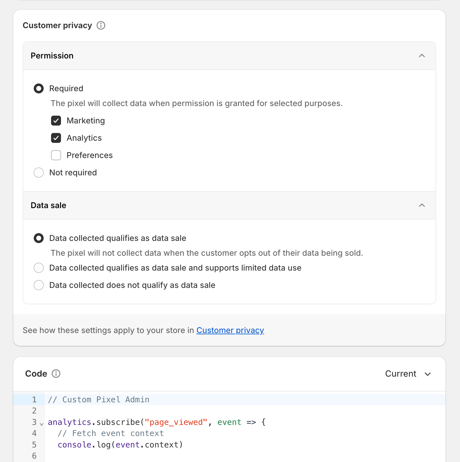 Custom Pixels Privacy Settings