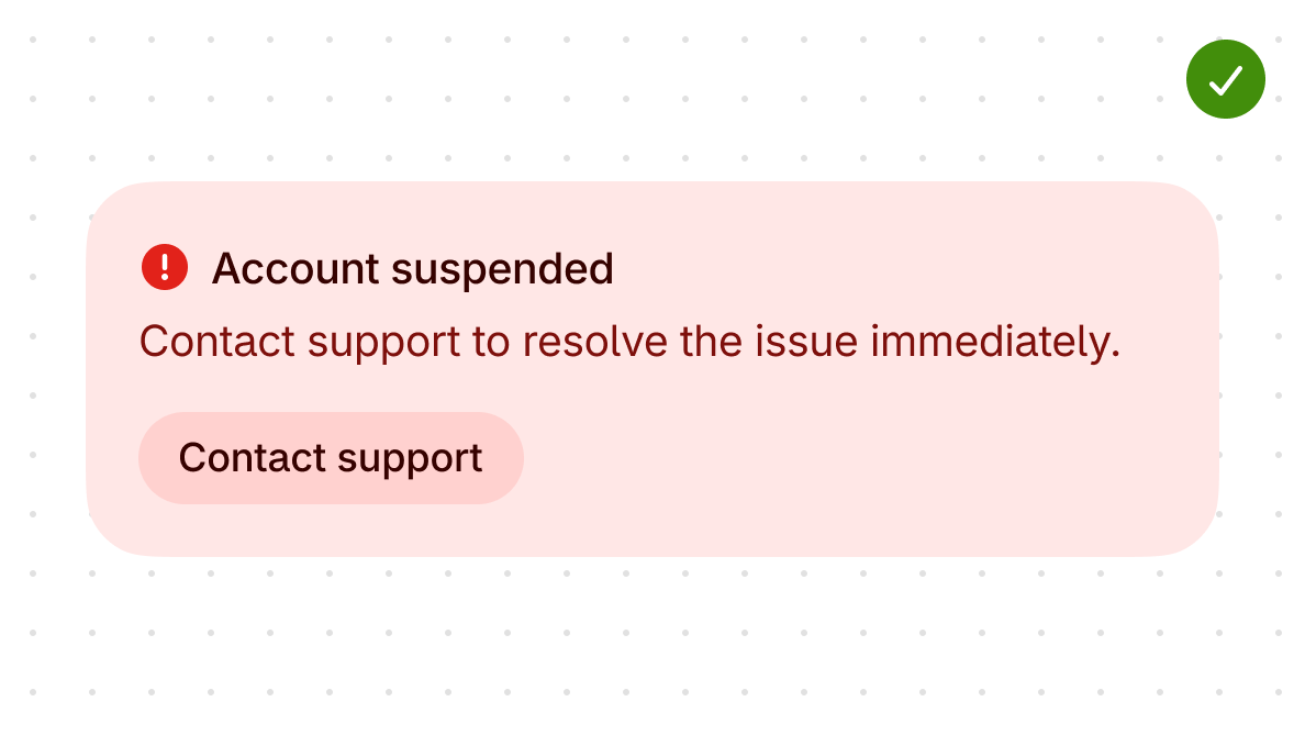 A dismissible critical banner in red that explains the issue and offers a way to contact support.