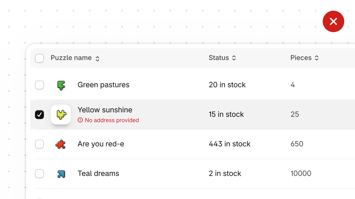 A system error that reads 'Service outage', with an icon, but it displays as an inline error in a list of recent orders.