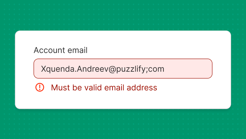 A form field filled with an email address that currently has a typo. An error message that explains the specific issue displays underneath the form.