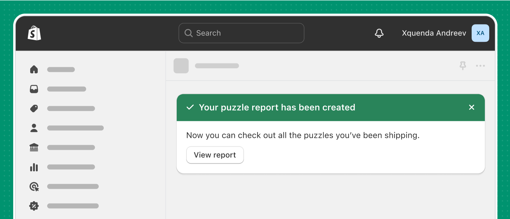 A dismissible success banner in green that reads 'Your puzzle has been created' and contains a 'View report' button.