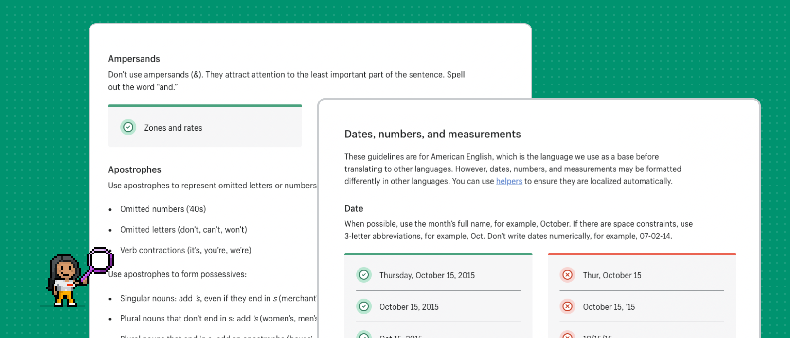 The Polaris grammar and mechanics page, which explain guidelines for using special characters, dates, numbers, and measurements.
