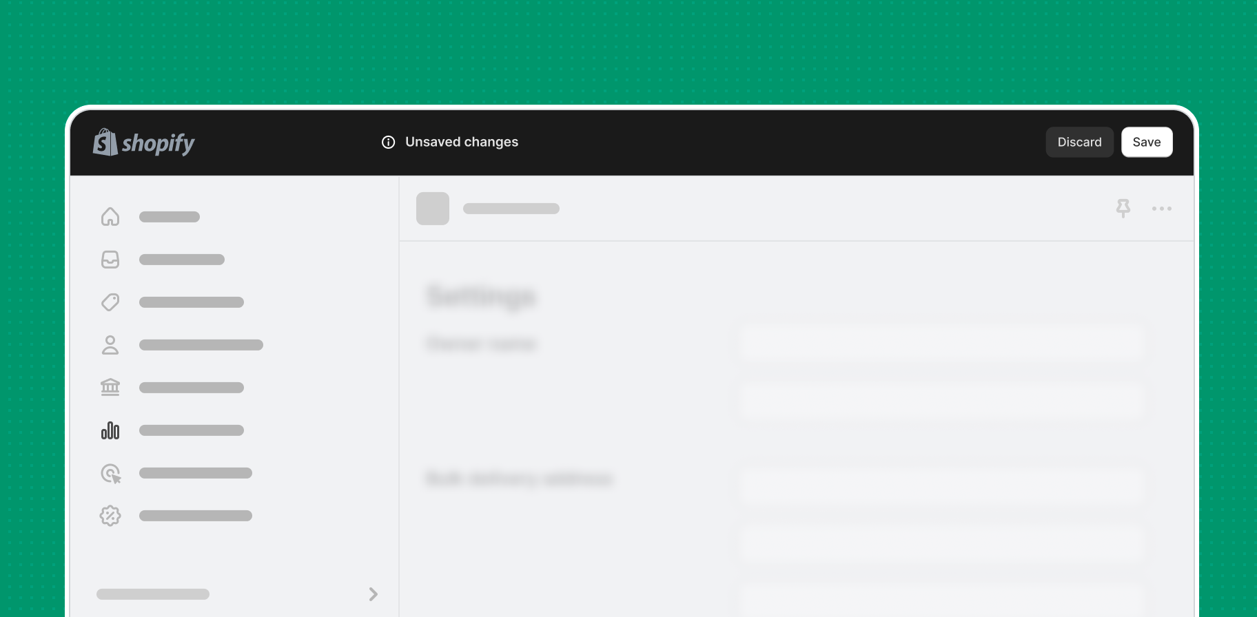 The contextual save bar visible at the top of the page. The bar indicates that there are unsaved changes, and includes buttons to discard or save changes.