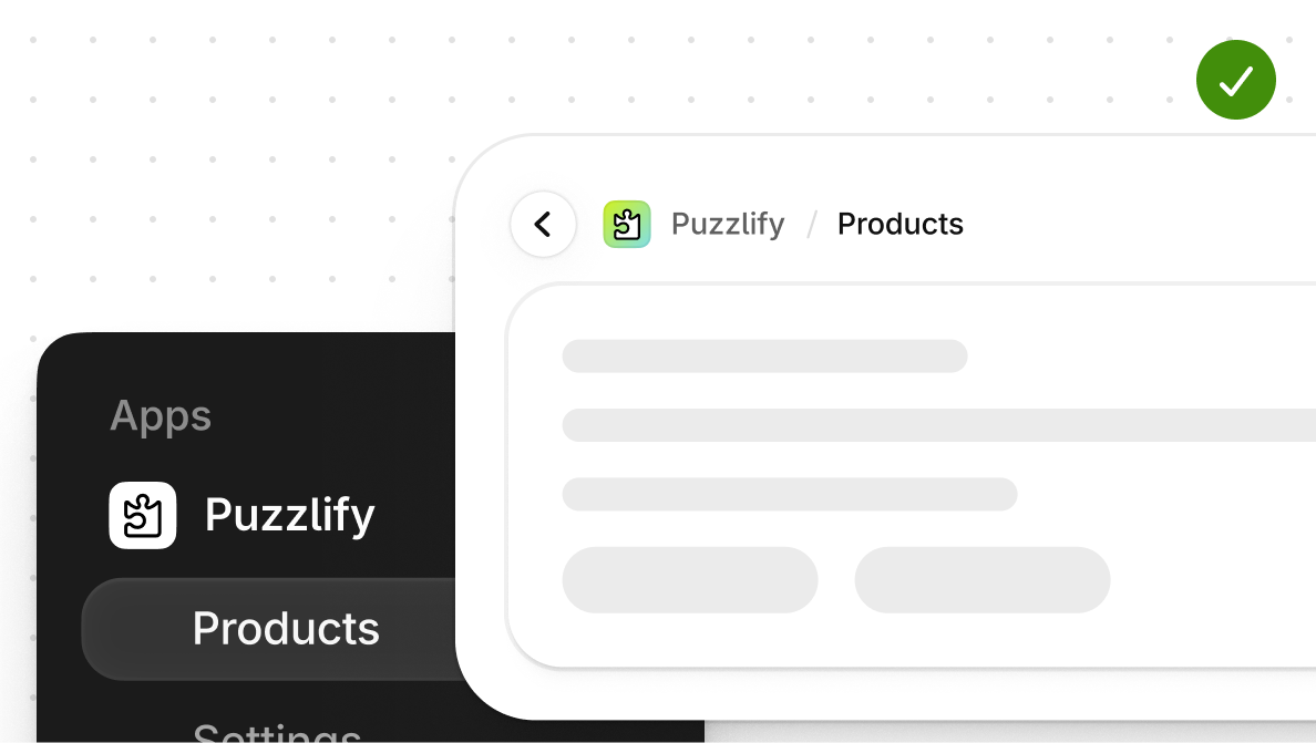 The Puzzlify icon shown at the same size and style in the app nav and in the app header breadcrumb, marked with a green checkmark.