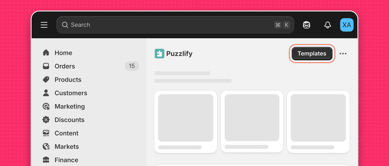 A card in the app body that replicates app nav links to other pages of the app.