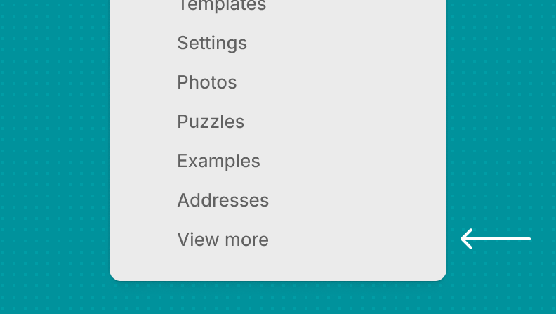 An app nav with concisely-labeled items like 'Templates', 'Photos', 'Puzzles', and 'Examples'.