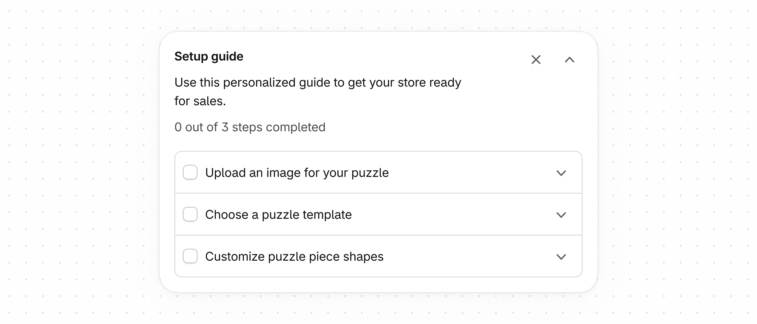 An onboarding interface with steps, checkboxes, and a progress bar indicating how far along the user is in the process.