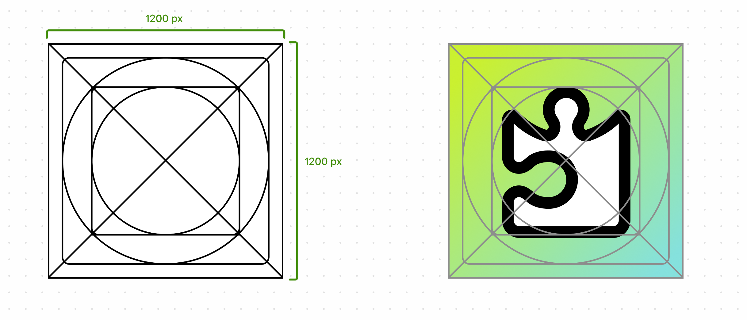 An icon set in a grid that respects all specifications.