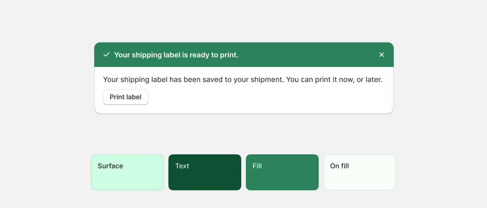 A green banner with the title 'Your shipping label is ready to print'.