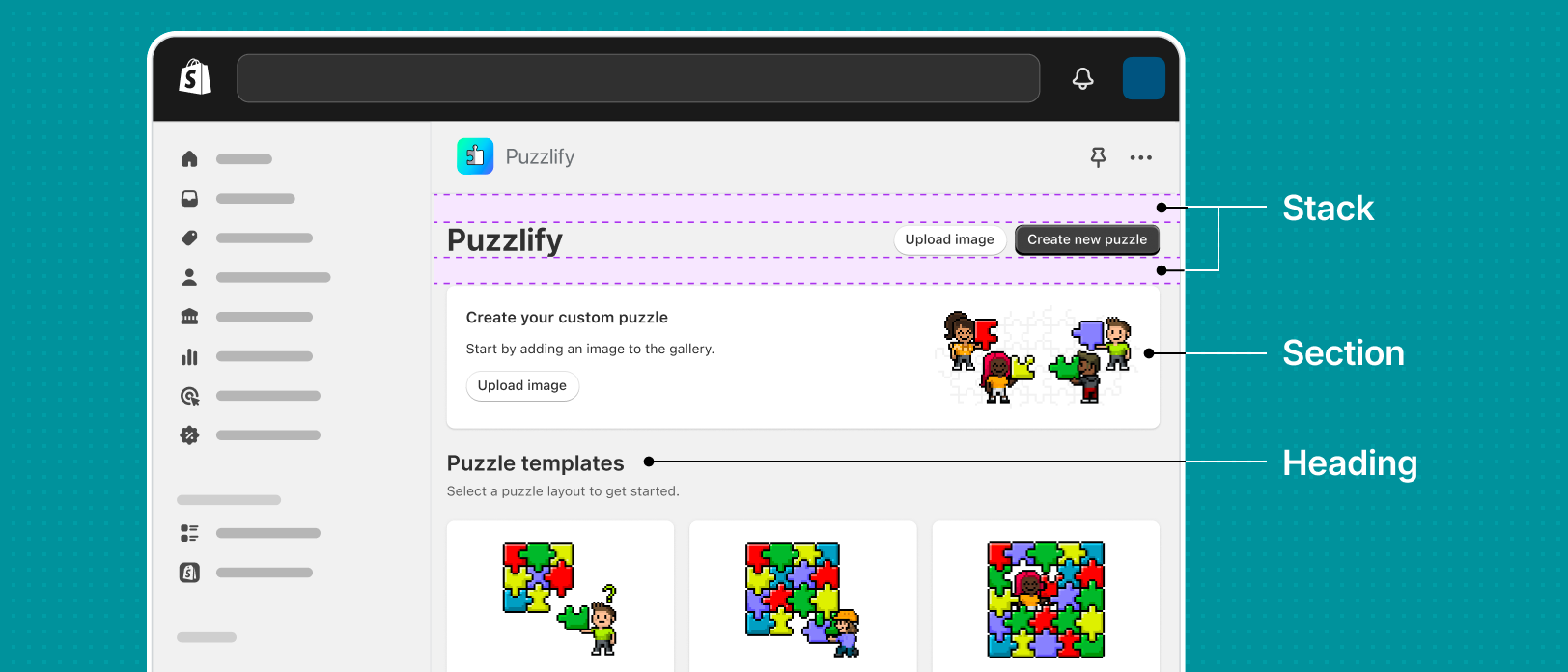 Polaris style tokens being applied to a layout to make it align with the Shopify admin.