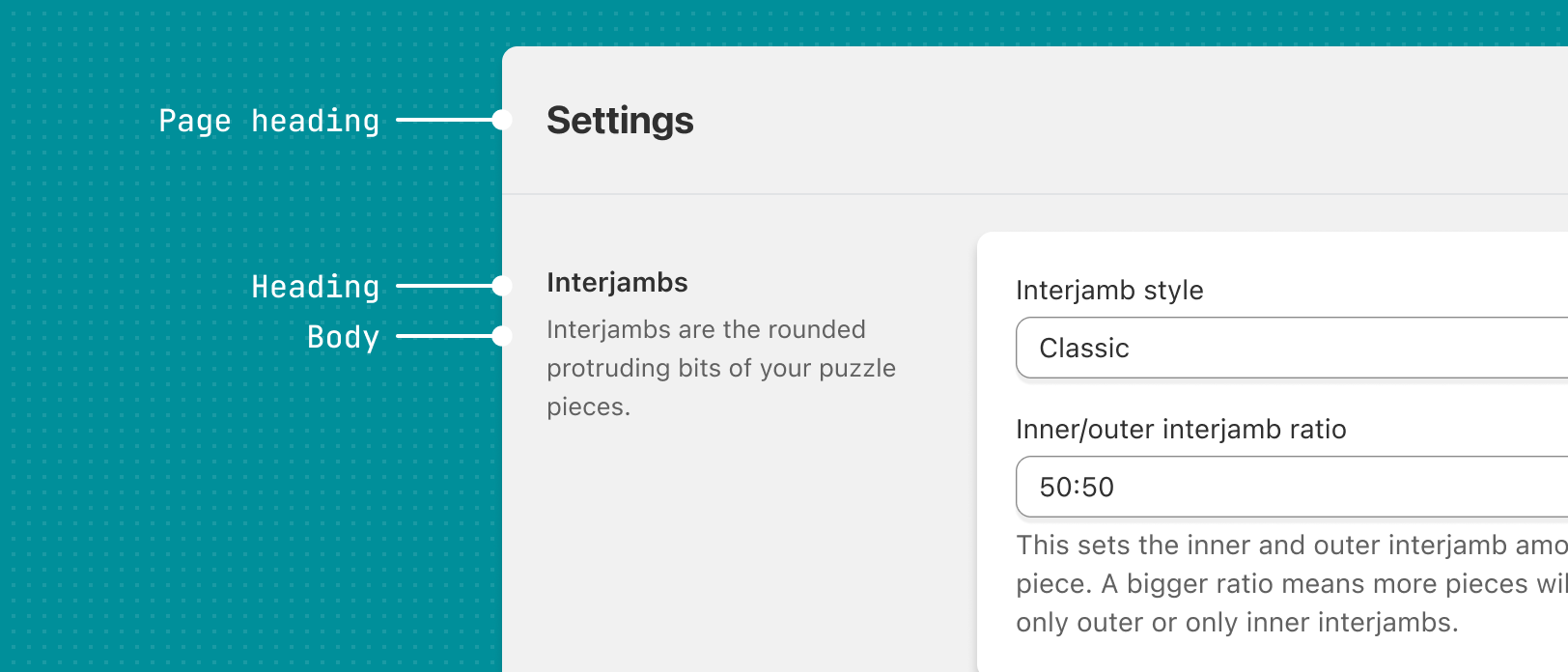 An app that communicates hierarchy consistently through text size. The top heading is largest, to indicate the primary topic. Subheadings are smaller. Regular text is the smallest size.