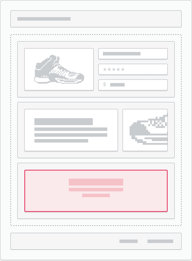 An example of an app block added as a section and wrapped to span the full width of the page. The section is below product details and is for a customer review comments app block.