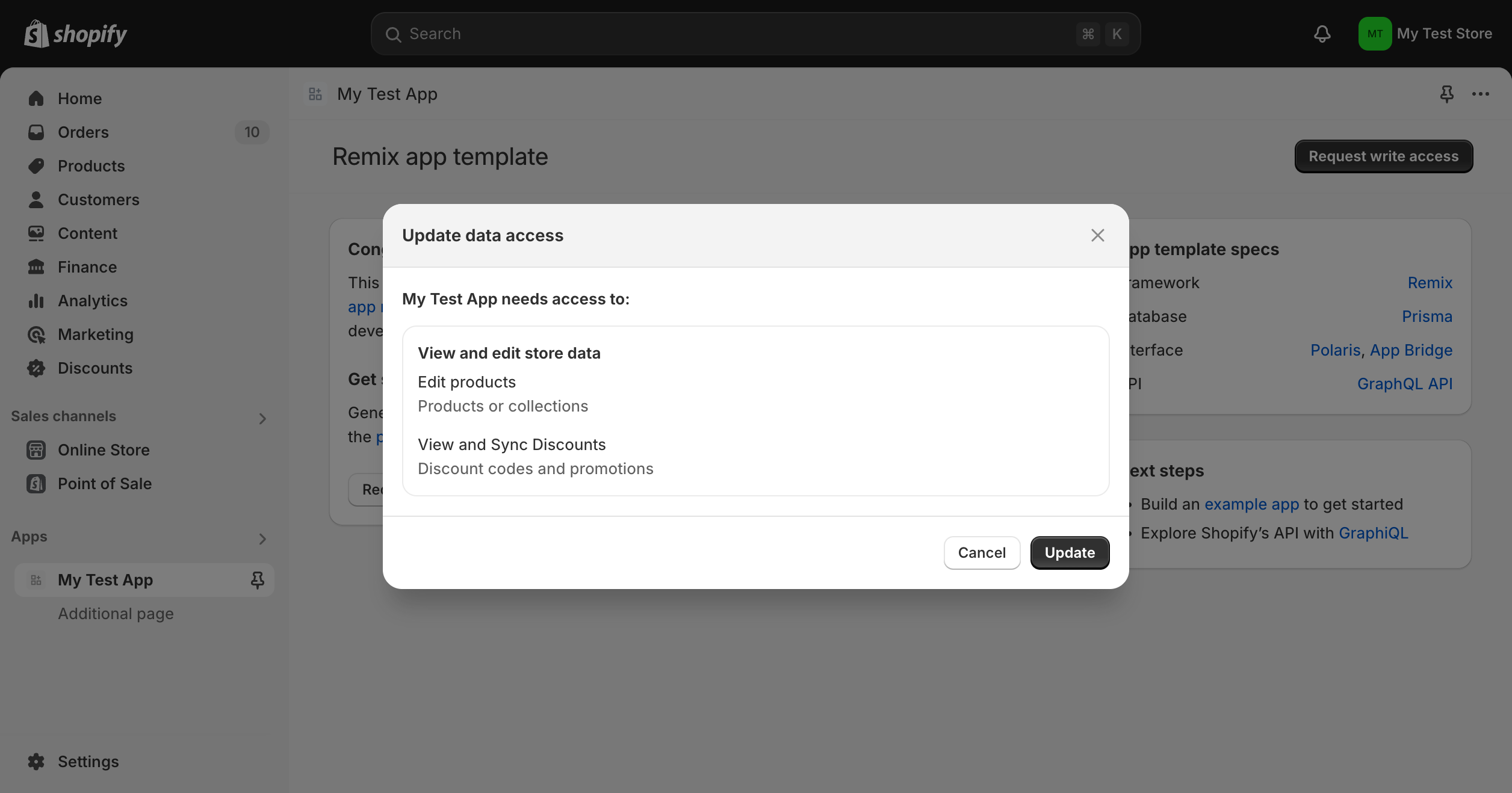 Optional scopes request grant modal