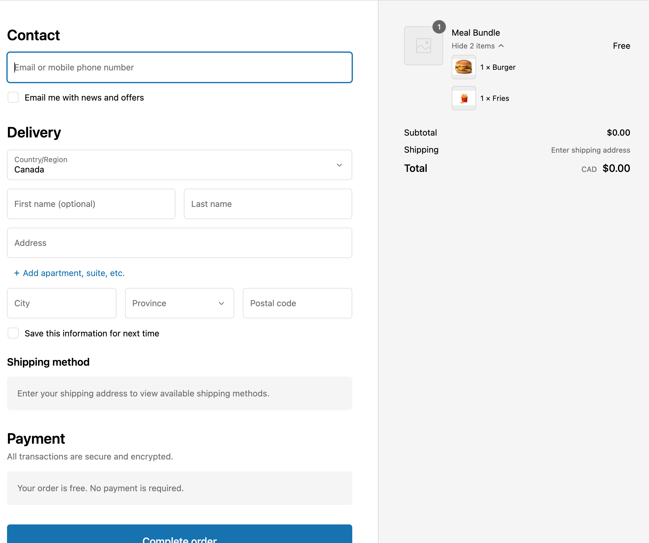 An image showing a checkout including customized bundle.