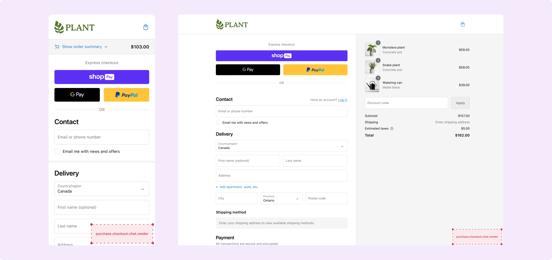 Chat target on the checkout pages