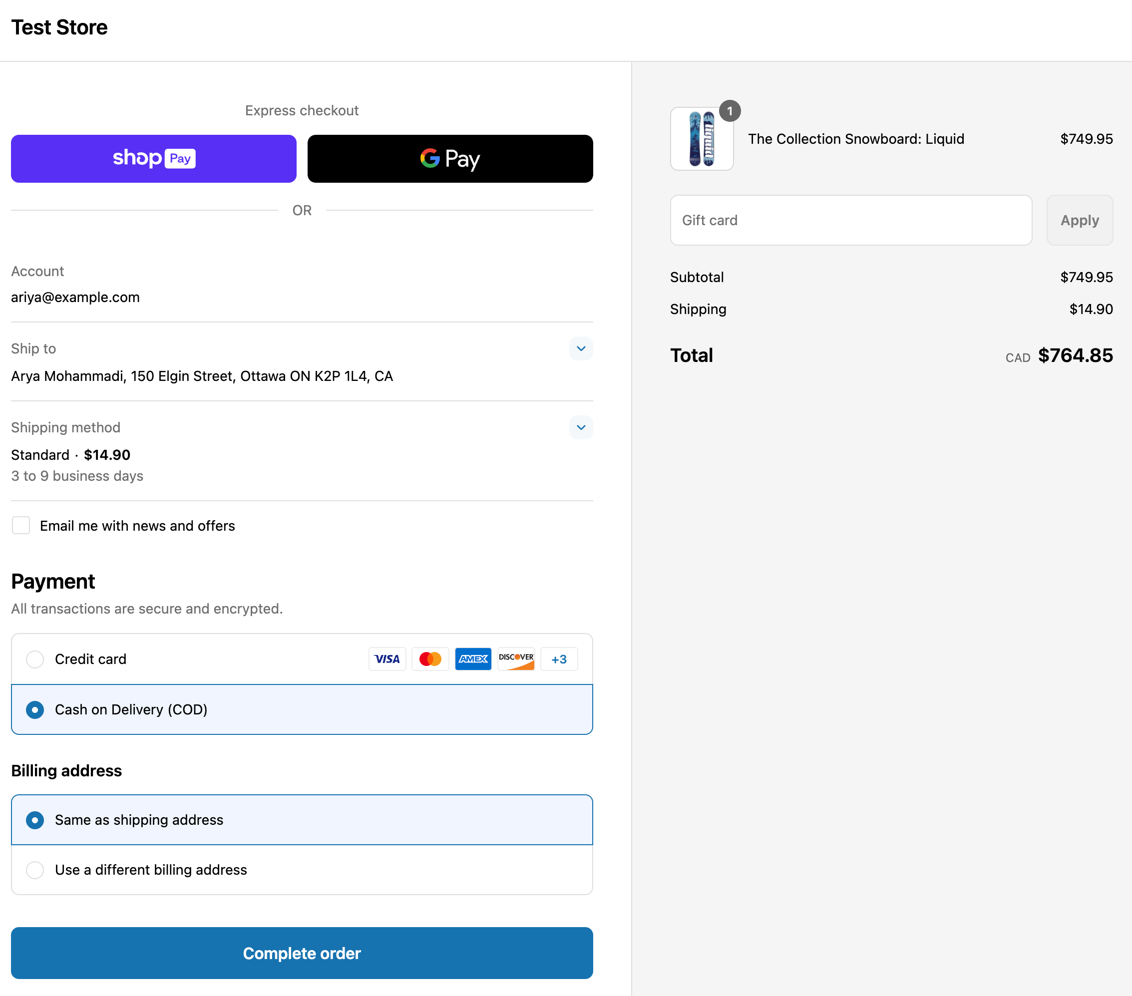 Screenshot that shows a direct-to-consumer checkout with no payment terms