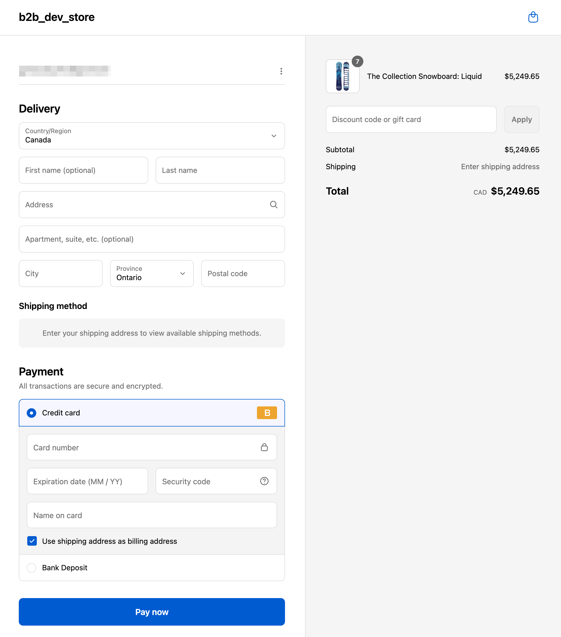 Direct-to-consumer checkout with cart total over $5000 showing no review requirement