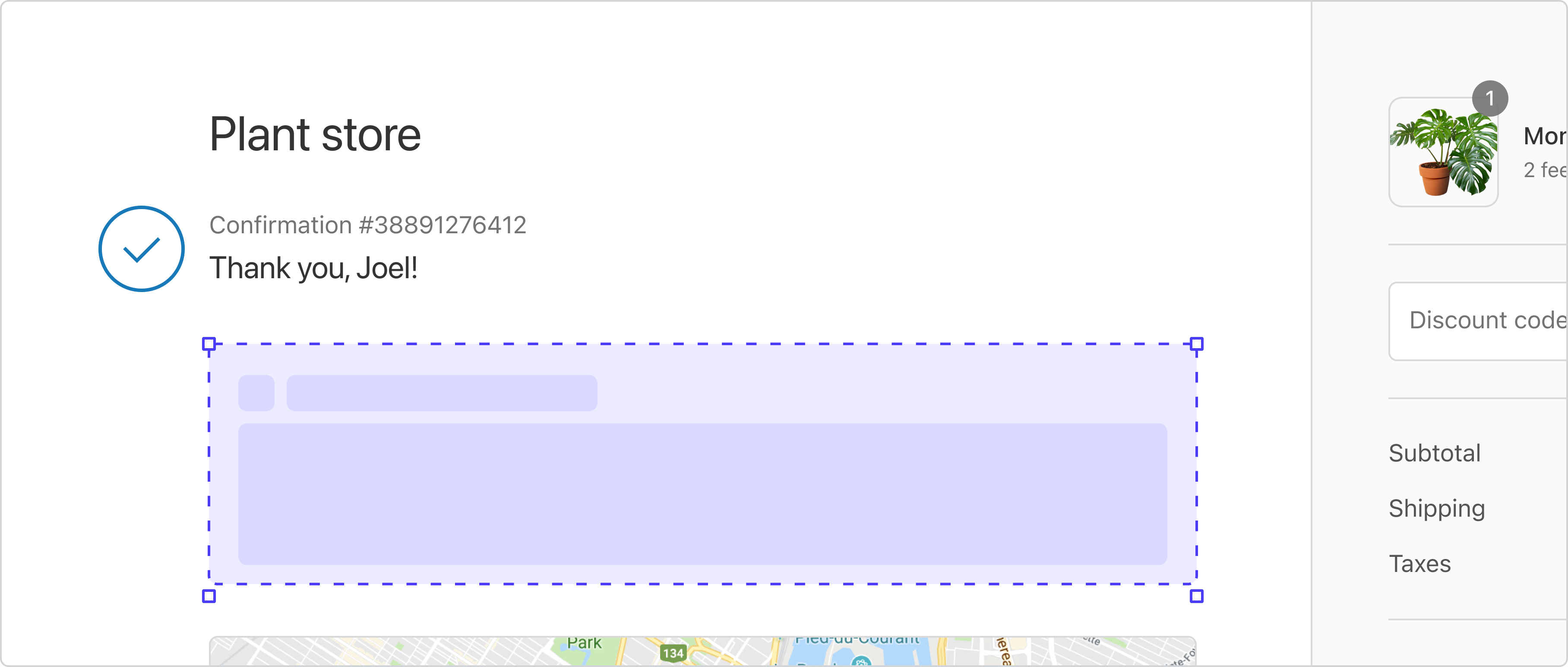 The Order status page with only one placeholder survey included.