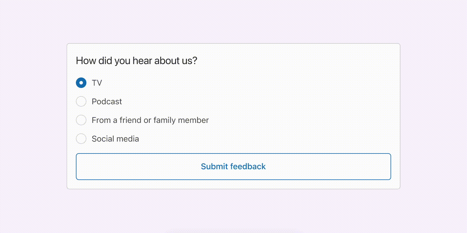 A GIF that shows a rendered post-checkout survey extension cycling through different custom content that a merchant could choose to add.